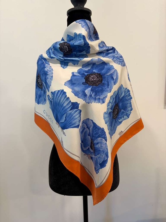 Gucci Accessories - Gucci Silk Scarf 90 Carré Floral Orange Cream Hand Rolled